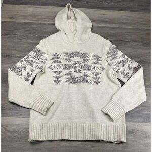 Vintage American Eagle Sweater Mens M Beige Aztec Knit Hooded Fair Isle‎ Thick